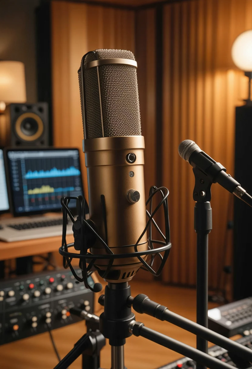Professionelles Kondensatormikrofon im Aufnahmestudio